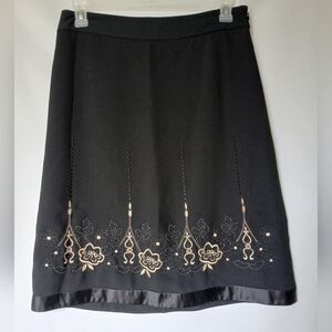 Loft Ann Taylor Black Embroidered Skirt Size 10 Color Black Gold